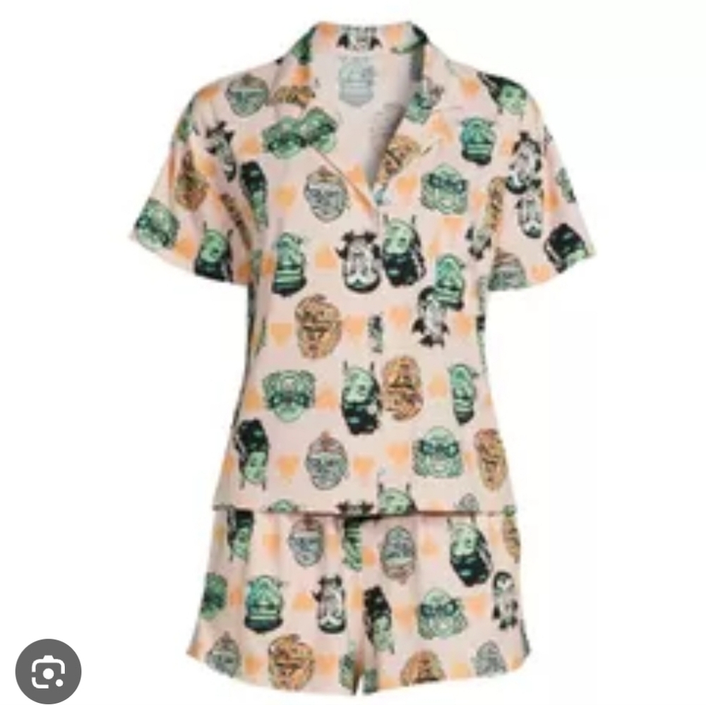 Halloween Peach Graphic Sleep Short Set with Green & Black Motif